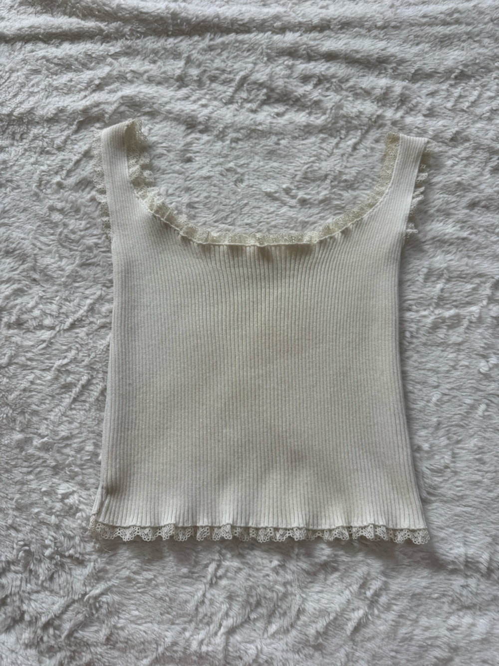 Cream Ribbed Lace-Trim Tank Top - Picture 2 of 2